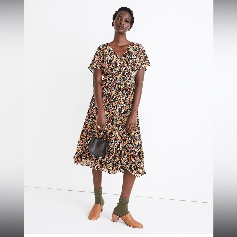 Floral midi dolman sleeve chiffon dress